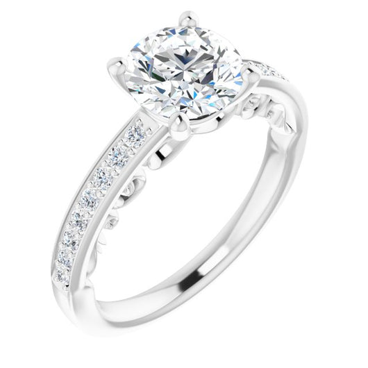 10K White Gold Customizable Round Cut Design featuring 3-Sided Infinity Trellis and Round-Channel Accented Band