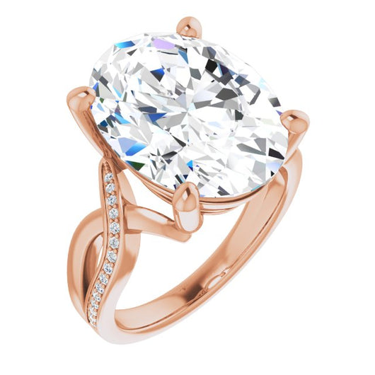 10K Rose Gold Customizable Oval Cut Center with Curving Split-Band featuring One Shared Prong Leg