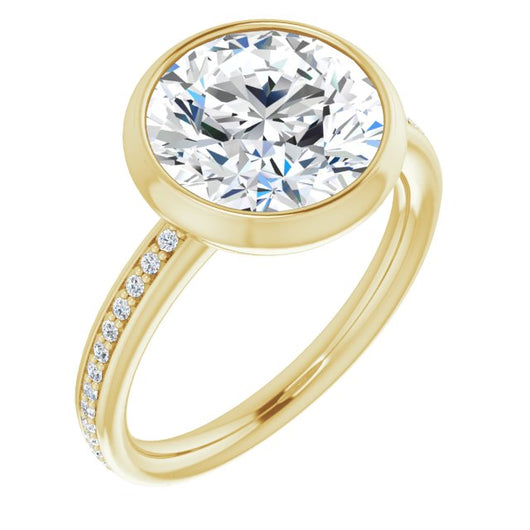 10K Yellow Gold Customizable Bezel-Set Round Cut Center with Thin Shared Prong Band