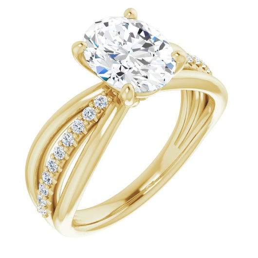 10K Yellow Gold Customizable Oval Cut Design with Tri-Split Accented Band