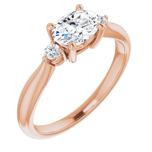 10K Rose Gold Customizable 3-stone Oval Cut Design with Twin Petite Round Accents