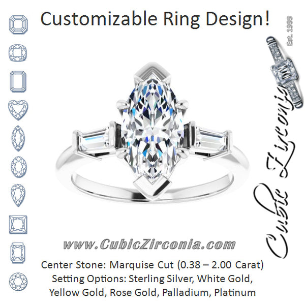 Cubic Zirconia Engagement Ring-*Clearance* The Dayanna Guadalupe (3-stone 2.0 Carat Marquise Cut Design with Dual Baguette Accents in Platinum))