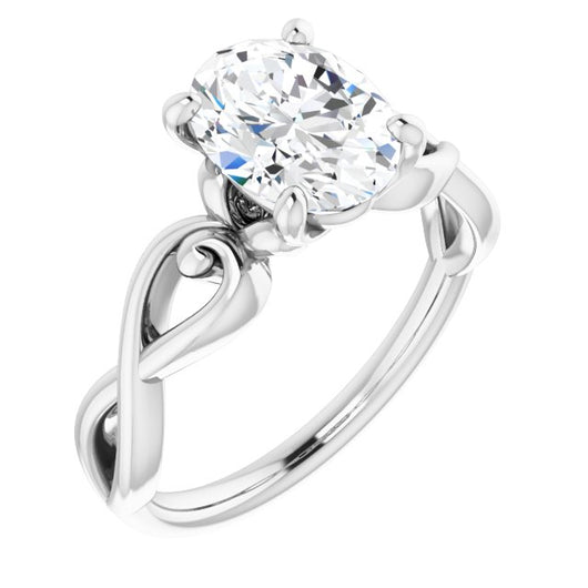 10K White Gold Customizable Oval Cut Solitaire Design with Tapered Infinity-symbol Split-band