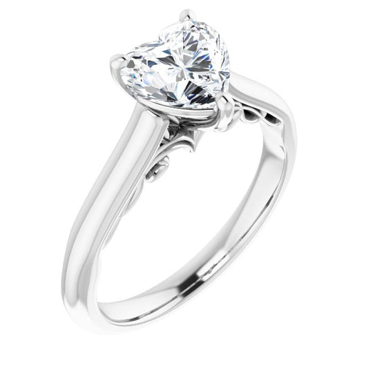 10K White Gold Customizable Heart Cut Cathedral Solitaire with Two-Tone Option Decorative Trellis 'Down Under'