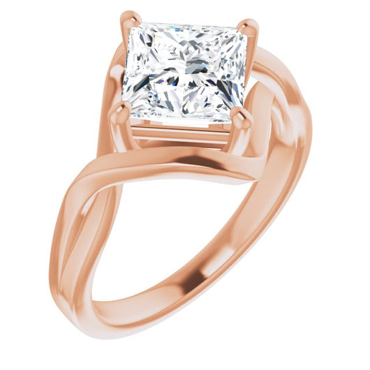 10K Rose Gold Customizable Princess/Square Cut Hurricane-inspired Bypass Solitaire