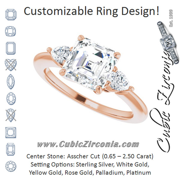 Cubic Zirconia Engagement Ring- The Zhata (Customizable 3-stone Asscher Style with Pear Accents)