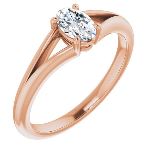 10K Rose Gold Customizable Oval Cut Solitaire with Tapered Split Band