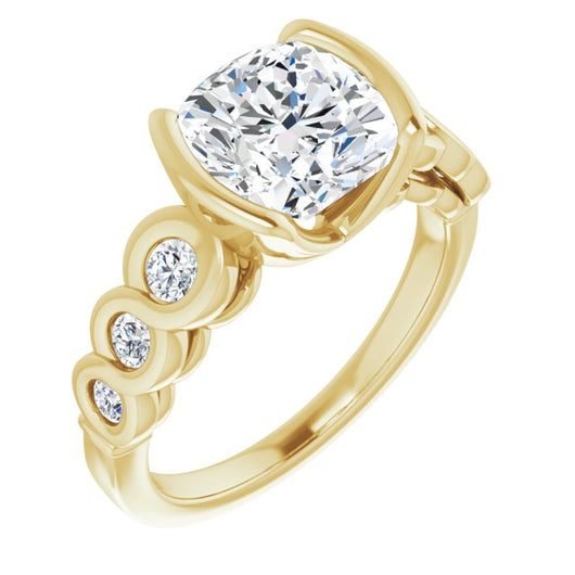 10K Yellow Gold Customizable 7-stone Cushion Cut Design with Interlocking Infinity Band