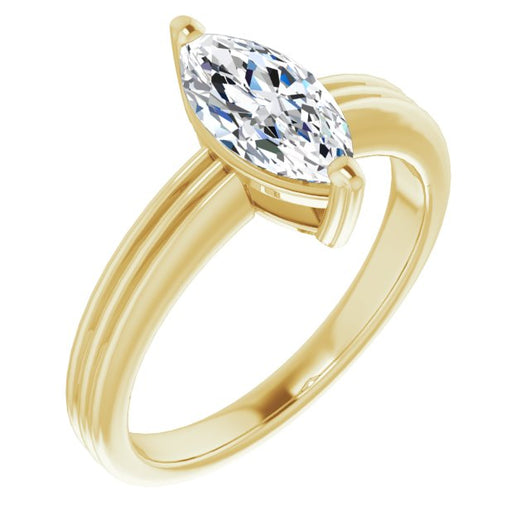 10K Yellow Gold Customizable Marquise Cut Solitaire with Double-Grooved Band