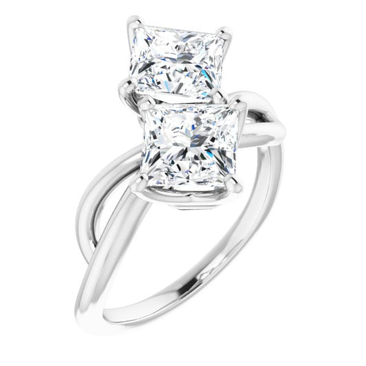 10K White Gold Customizable 2-stone Princess/Square Cut Artisan Style with Wide, Infinity-inspired Split Band