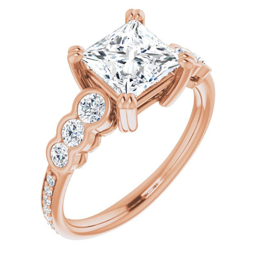 10K Rose Gold Customizable Princess/Square Cut 7-stone Style Enhanced with Bezel Accents and Shared Prong Band