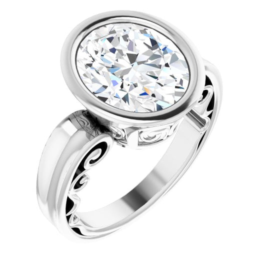 10K White Gold Customizable Bezel-set Oval Cut Solitaire with Wide 3-sided Band