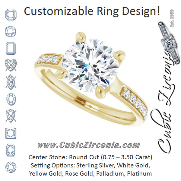 Cubic Zirconia Engagement Ring- The Faride (Customizable Heavy Prong-Set Round Cut Style with Round Cut Band Accents)