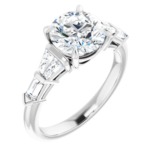 10K White Gold Customizable 7-stone Design with Round Cut Center and Baguette Accents