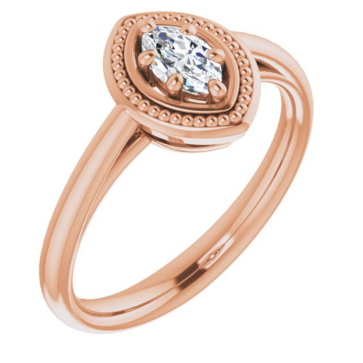 10K Rose Gold Customizable Marquise Cut Solitaire with Metallic Drops Halo Lookalike