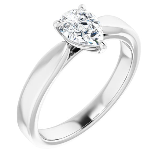 10K White Gold Customizable Pear Cut Cathedral Solitaire with Wide Tapered Band