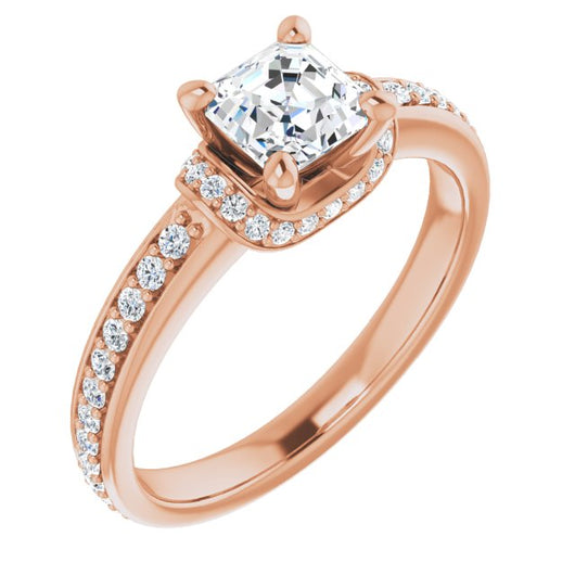 10K Rose Gold Customizable Asscher Cut Setting with Organic Under-halo & Shared Prong Band