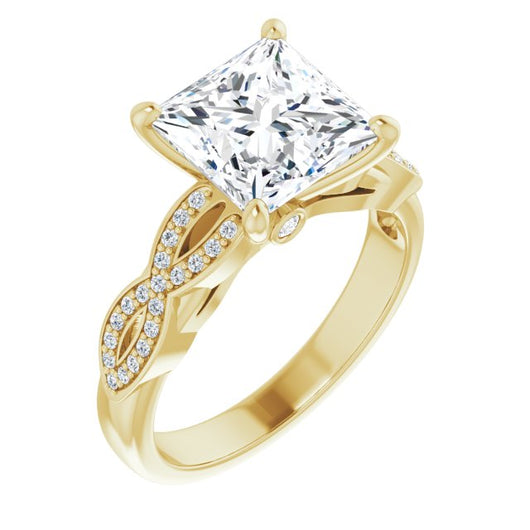 10K Yellow Gold Customizable Princess/Square Cut Design featuring Infinity Pavé Band and Round-Bezel Peekaboos