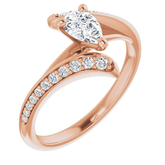 10K Rose Gold Customizable Pear Cut Style with Artisan Bypass and Shared Prong Band