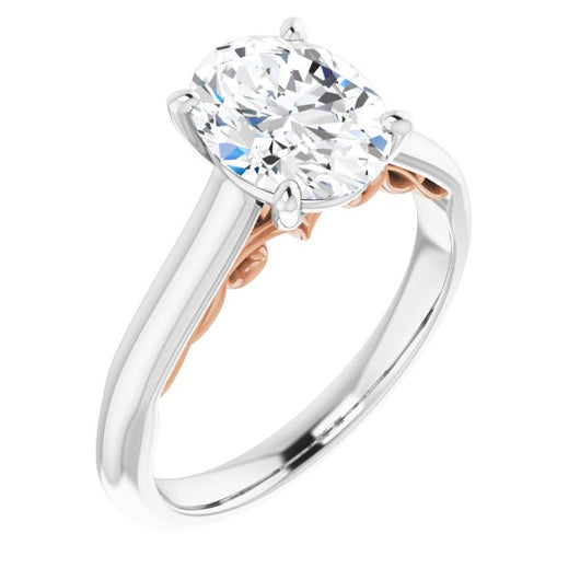 14K White & Rose Gold Customizable Oval Cut Cathedral Solitaire with Two-Tone Option Decorative Trellis 'Down Under'