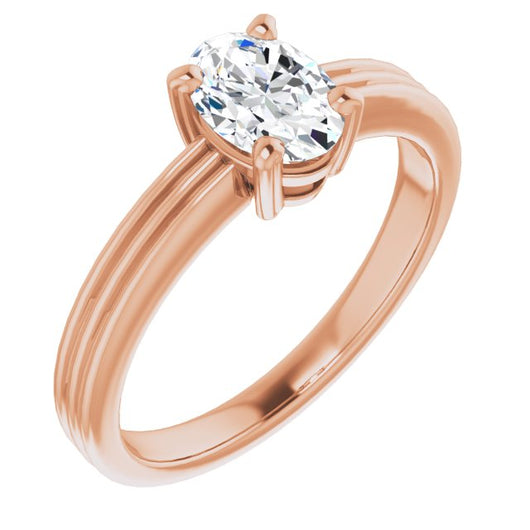 10K Rose Gold Customizable Oval Cut Solitaire with Double-Grooved Band