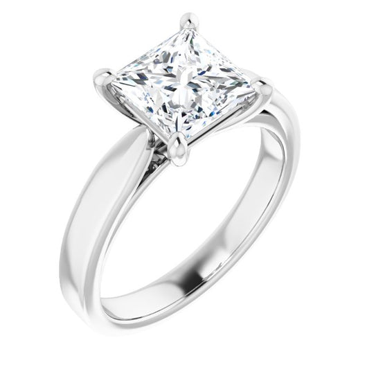 10K White Gold Customizable Princess/Square Cut Cathedral Solitaire with Wide Tapered Band