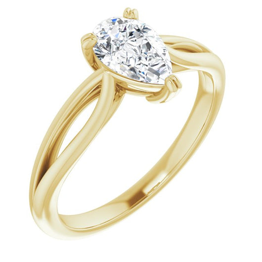 10K Yellow Gold Customizable Pear Cut Solitaire with Wide-Split Band