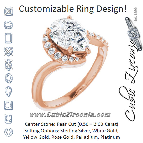 Cubic Zirconia Engagement Ring- The Phyllis (Customizable Pear Cut Design with Swooping Pavé Bypass Band)