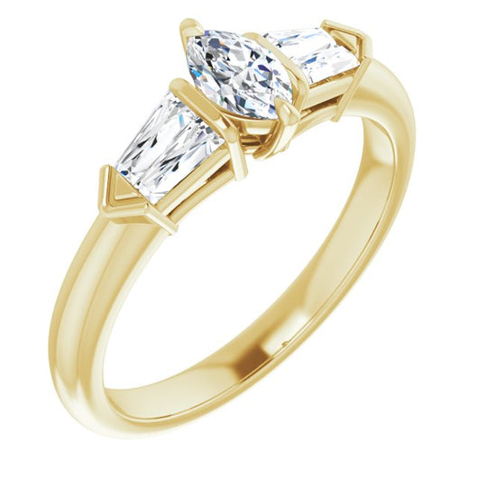 10K Yellow Gold Customizable 5-stone Design with Marquise Cut Center and Quad Baguettes