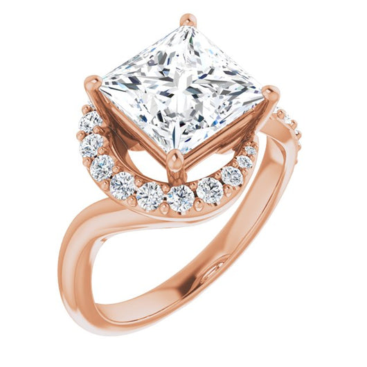 10K Rose Gold Customizable Princess/Square Cut Design with Swooping Pavé Bypass Band