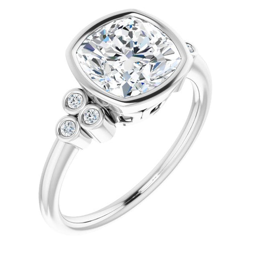 10K White Gold Customizable 7-stone Cushion Cut Style with Triple Round-Bezel Accent Cluster Each Side