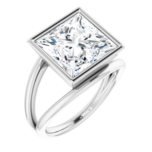 10K White Gold Customizable Bezel-set Princess/Square Cut Style with Wide Tapered Split Band