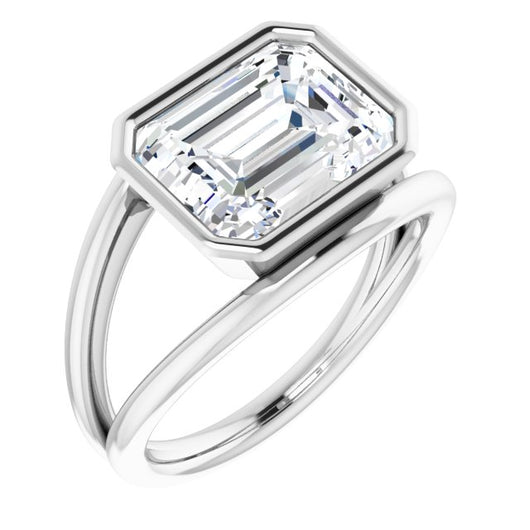 10K White Gold Customizable Bezel-set Emerald/Radiant Cut Style with Wide Tapered Split Band