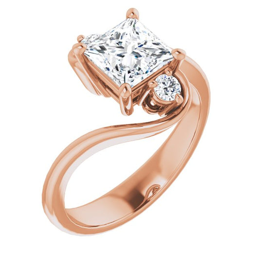 10K Rose Gold Customizable 3-stone Princess/Square Cut Setting featuring Artisan Bypass