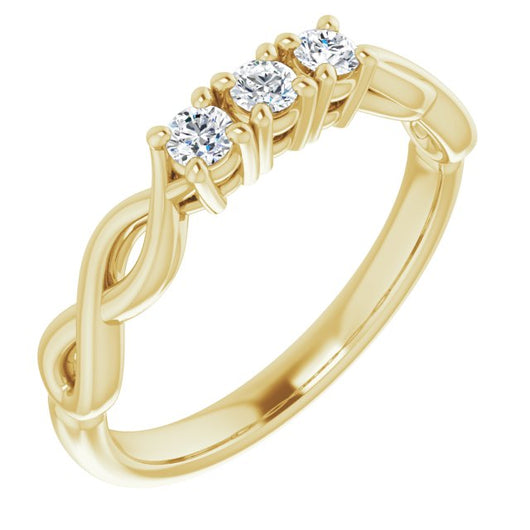 10K Yellow Gold Customizable Triple Round Cut Design with Twisting Infinity Split Band