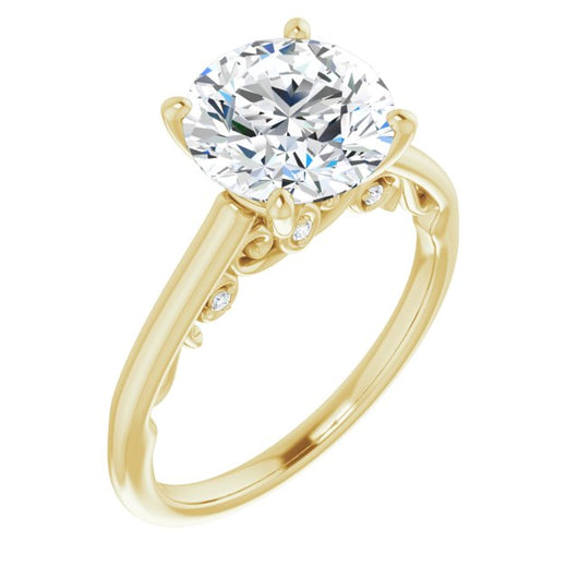 14K Yellow Gold Customizable Cathedral-set Round Cut Style featuring Peekaboo Trellis Hidden Stones