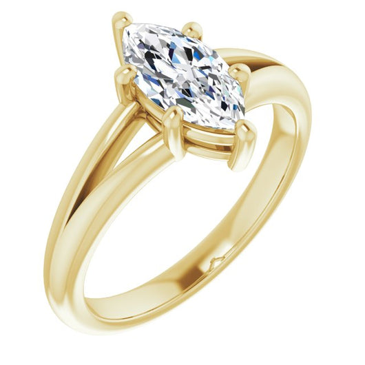 10K Yellow Gold Customizable Marquise Cut Solitaire with Tapered Split Band