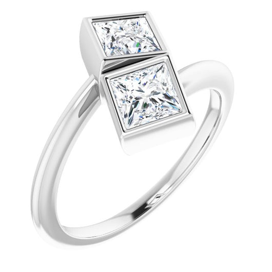 10K White Gold Customizable 2-stone Double Bezel Princess/Square Cut Design with Artisan Bypass Band