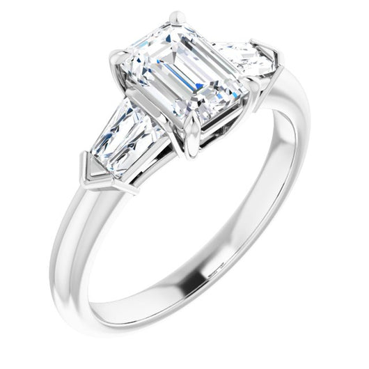 10K White Gold Customizable 5-stone Design with Emerald/Radiant Cut Center and Quad Baguettes