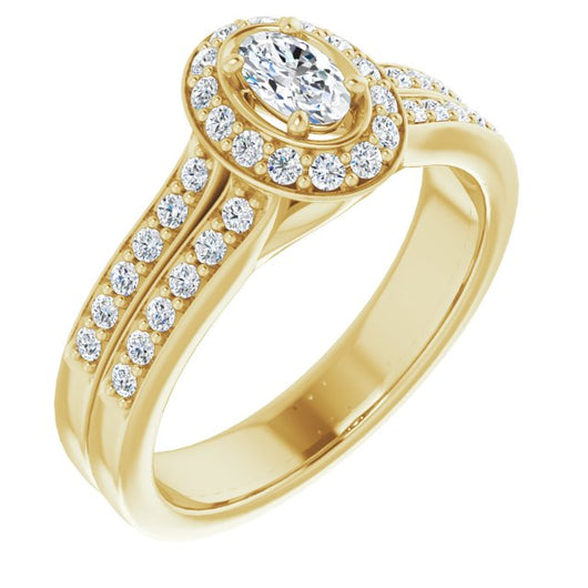 10K Yellow Gold Customizable Oval Cut Halo Style with Accented Split-Band