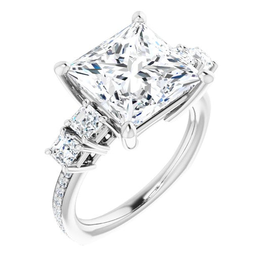 10K White Gold Customizable Princess/Square Cut 5-stone Style with Quad Princess/Square Accents plus Shared Prong Band