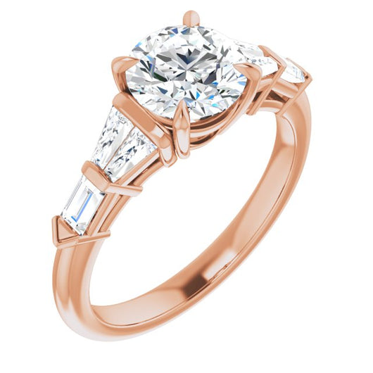 10K Rose Gold Customizable 7-stone Design with Round Cut Center and Baguette Accents