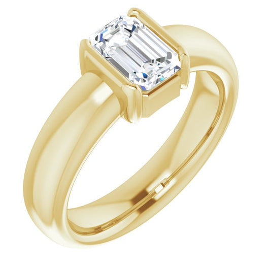 10K Yellow Gold Customizable Bezel-set Emerald/Radiant Cut Solitaire with Thick Band