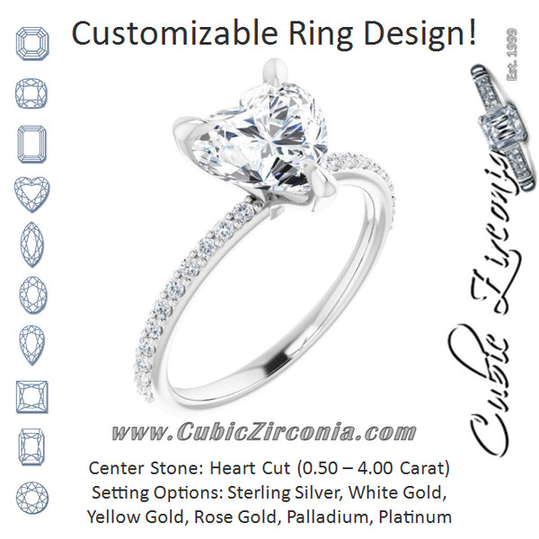 Cubic Zirconia Engagement Ring- The Geraldine Lea (Customizable Heart Cut Style with Delicate Pavé Band)