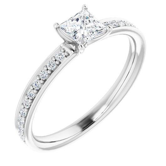 Platinum Customizable Classic Prong-set Princess/Square Cut Design with Shared Prong Band