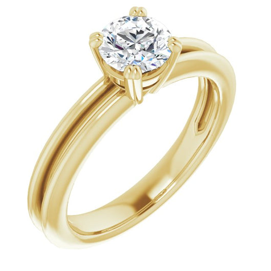 10K Yellow Gold Customizable Round Cut Solitaire with Grooved Band