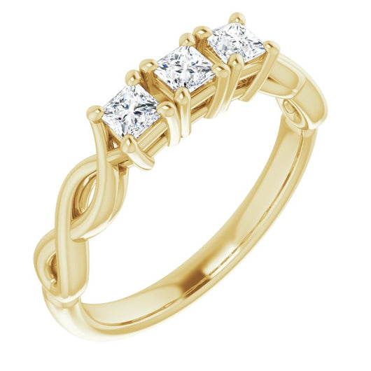 10K Yellow Gold Customizable Triple Princess/Square Cut Design with Twisting Infinity Split Band