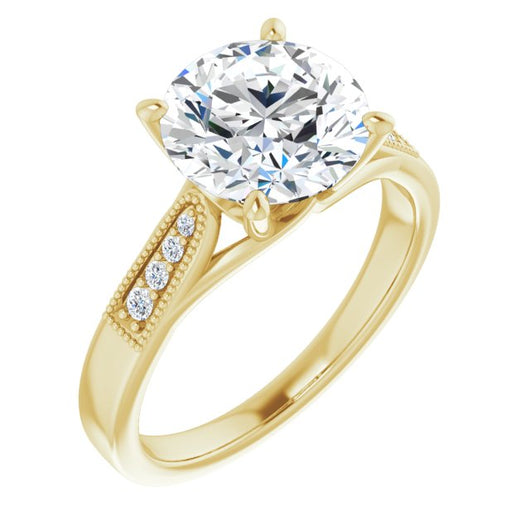 10K Yellow Gold Customizable 9-stone Vintage Design with Round Cut Center and Round Band Accents