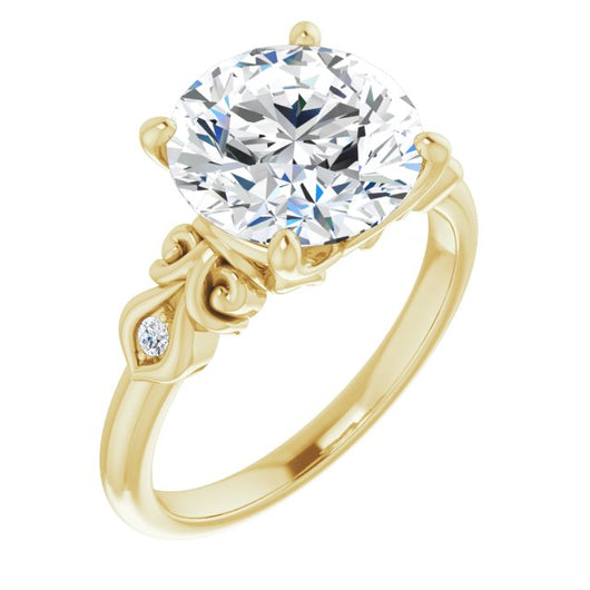 10K Yellow Gold Customizable 3-stone Round Cut Design with Small Round Accents and Filigree