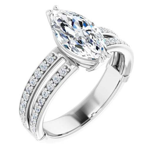 14K White Gold Customizable Marquise Cut Design featuring Split Band with Accents